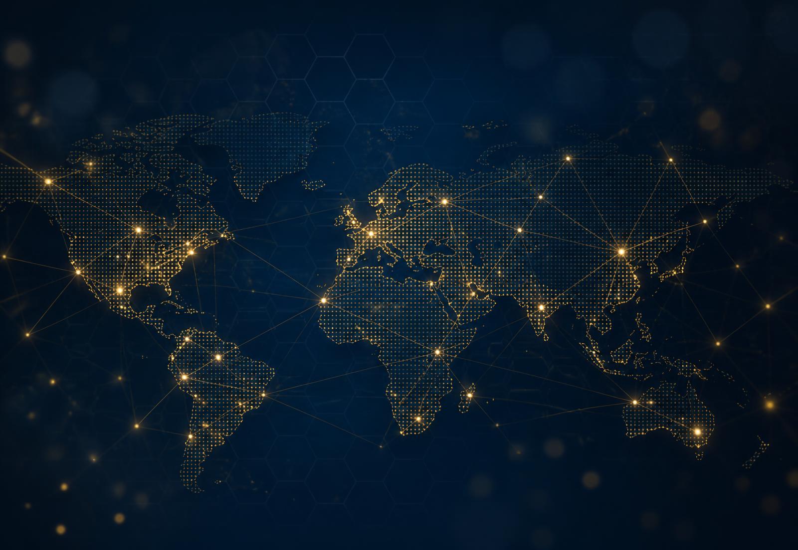 Abstract global network of connected nodes representing BeeLink's outsourced teams
